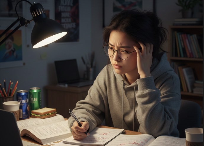 試験勉強に苦戦する外国人